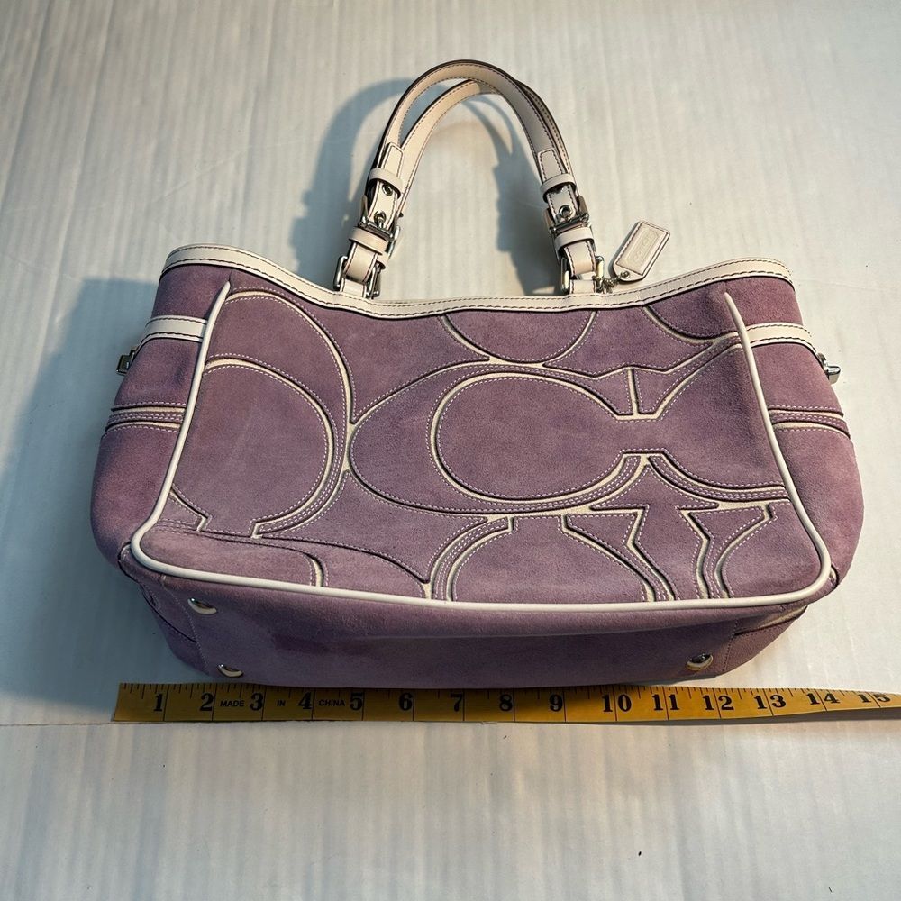 Coach Vintage Optic Signature Purple Suede Tote Bag - Picture 13 of 16